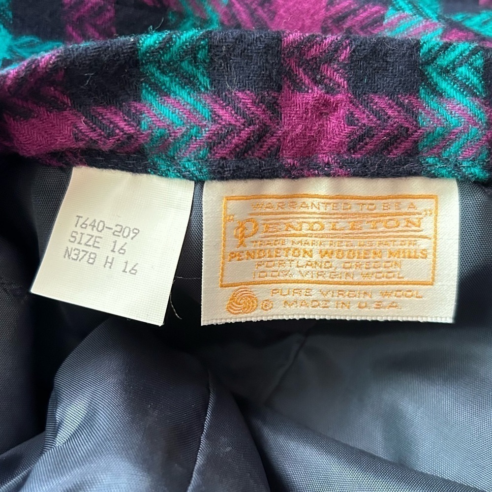 VTG Pendleton 100% Wool Plaid Skirt & Jacket Set Purple & Turquoise Sz 14W/16 - Picture 11 of 13